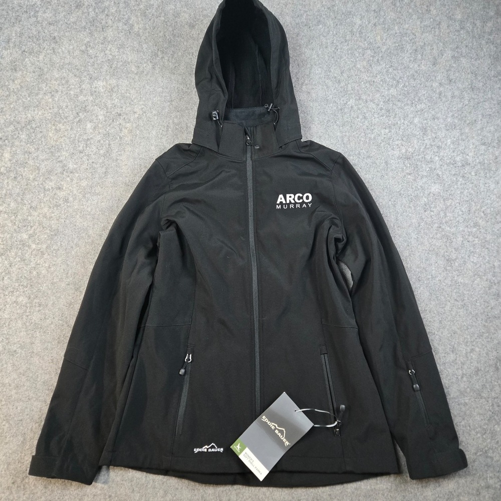 Eddie Bauer Soft Shell‎ Parka Jacket Womens S Full Zip Hooded Black Tech Pockets
